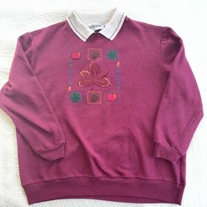 Vintage Fall Leaf Embroidered Sweatshirt